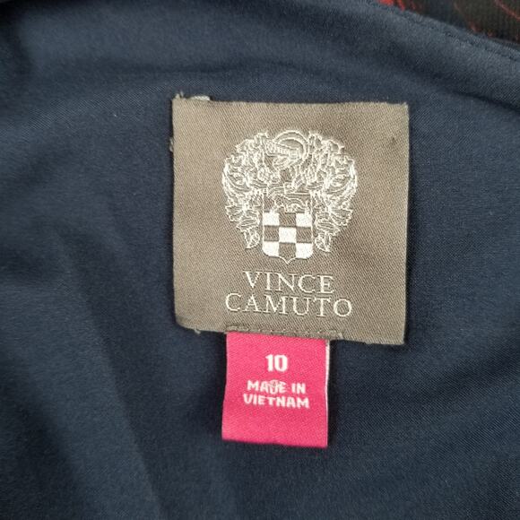 Vince Camuto Red Blue Sheer Overlay 1 Shoulder Sleeveless Tie Waist Dress 10 - Picture 5 of 7